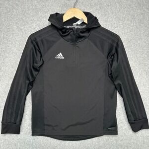 Kids Adidas‎ ClimaWarm Black Athletic Hoodie Pullover Long Sleeve Size S 9-10Y